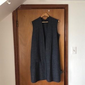 Eileen Fisher long cardigan.  Grey.  Medium.  100% merino